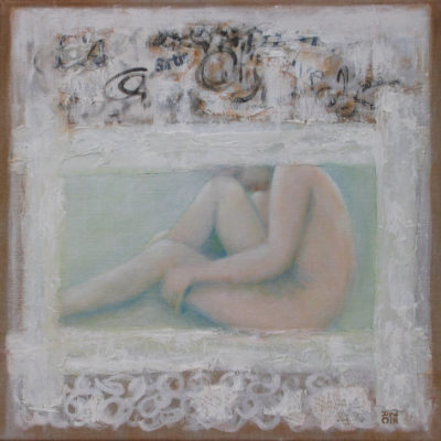 Repli - 40 x 40 cm -  collages et huile